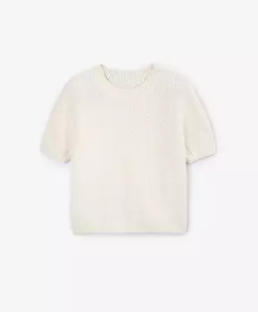 Джемпер с коротким рукавом из фактурной буклированной пряжи молочный GLVR