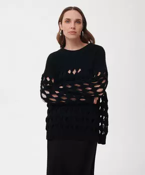 Джемпер силуэта оверсайз с крупной сетчатой структурой черный GLVR (XL)