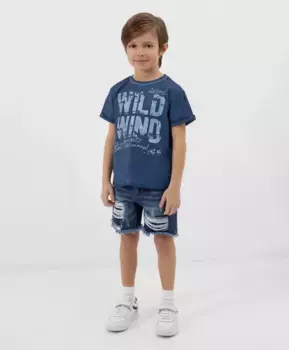 Джинсовые шорты с модной варкой, заминами и повреждениями синие Gulliver (110)
