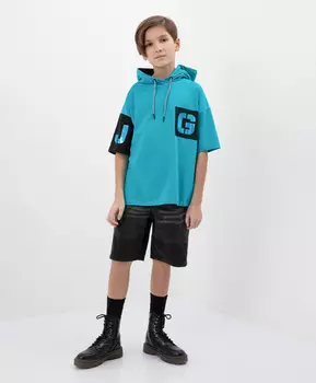 Джинсовые шорты с потертостями, принтом и поясом серые Gulliver