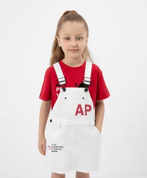 Джинсовый комбинезон с шрифтовым принтом белый Gulliver