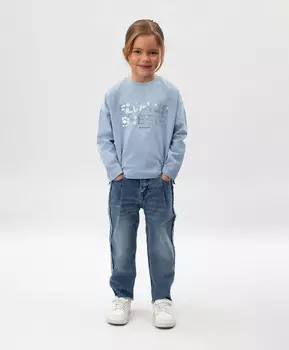 Джинсы для девочки силуэта мом-фит синие Gulliver