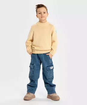 Джинсы карго утепленные синие детские Button Blue