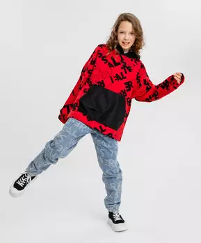 Джинсы mom fit из с принтом для девочки Button Blue (158)