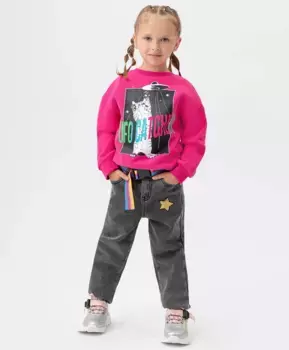 Джинсы mom fit с флисовой подкладкой и декором серые Button Blue (110)