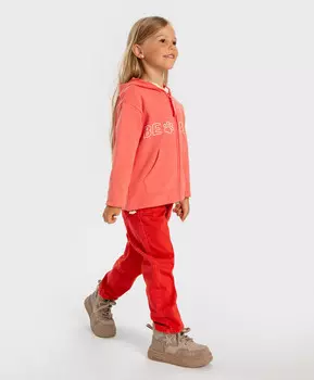 Джинсы Mom fit с поясом на резинке и накладными карманами коралловые для девочки Button Blue (104)