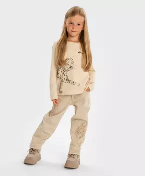 Джинсы Mom fit с принтом леопард бежевые для девочки Button Blue