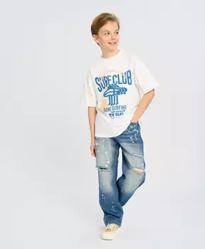 Джинсы мом прямые детские синие с потертостями Button Blue