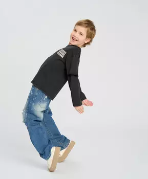 Джинсы прямые детские синие с потертостями Button Blue