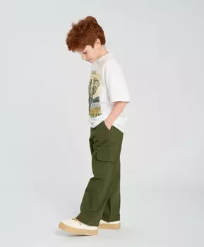 Джинсы прямые карго для мальчика зеленые Button Blue