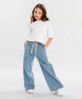 Джинсы relaxed fit голубые для девочки Button Blue (146)