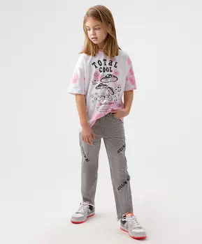 Джинсы с текстовым принтом серые Button Blue (152)