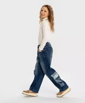 Джинсы широкие Antifit утепленные синие детские Button Blue (140)