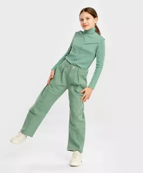 Джинсы свободные Baggy с защипами зеленые детские Button Blue (146)