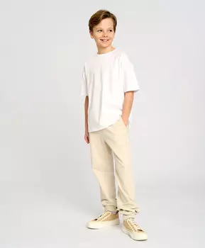 Джоггеры базовые детские бежевые с поясом на резинке Button Blue