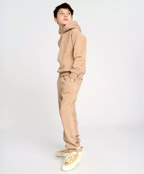 Джоггеры базовые детские утепленные с поясом на резинке коричневые Button Blue