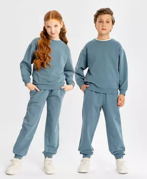 Джоггеры базовые с поясом на резинке и принтом синие детские Button Blue (116)