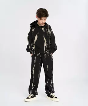 Джоггеры детские черные с поясом на резинке и эффектом варки Button Blue