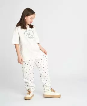 Джоггеры для девочки серые с поясом на резинке и принтом Button Blue