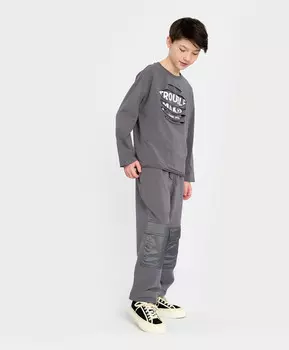 Джоггеры для мальчика серые с поясом на резинке и принтом Button Blue