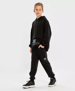 Джоггеры карго с тремя карманами и поясом на резинке черные для мальчика Button Blue (158)