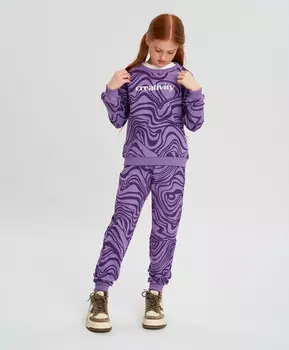 Джоггеры с олловер принтом и поясом на резинке фиолетовые для девочки Button Blue