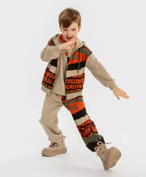 Джоггеры с поясом на резинке и принтом мультицвет для мальчика Button Blue