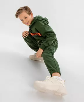 Джоггеры с поясом на резинке зелёные для мальчика Button Blue (152)