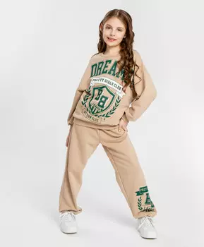 Джоггеры с принтом бежевые для девочки Button Blue (164)