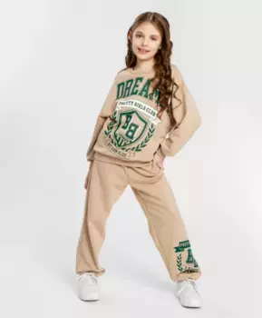Джоггеры с принтом бежевые для девочки Button Blue (152)