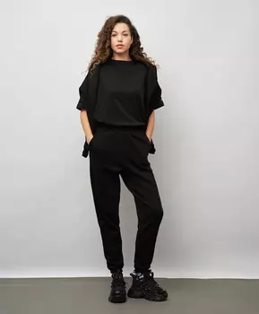 Джоггеры утепленные с поясом на резинке для женщины черные Jumkey (S)