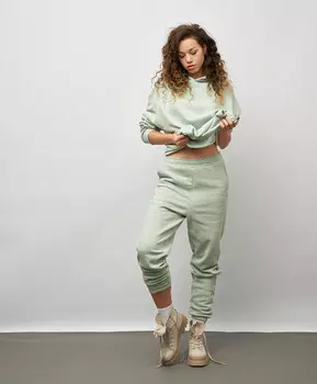 Джоггеры утепленные с поясом на резинке для женщины зеленые Jumkey (S)