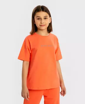 Футболка базовая с коротким рукавом и принтом коралловая для девочки Button Blue (116)