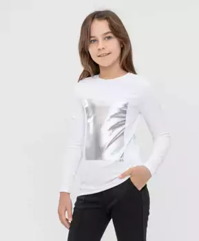 Футболка белая с длинным рукавом Button Blue (170)