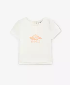 Футболка для девочки из мерсеризированного трикотажа с декором белая Gulliver