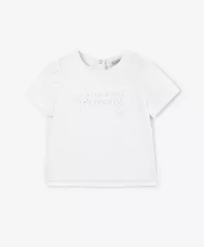 Футболка для девочки из мерсеризированного трикотажа с рукавами-фонариками белая Gulliver