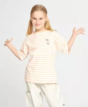 Футболка для девочки с коротким рукавом в полоску и с вышивкой мультицвет Button Blue