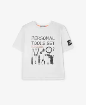 Футболка для мальчика с принтом белая Gulliver (110)