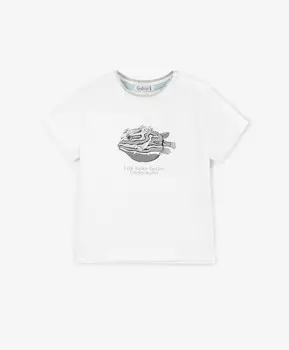 Футболка для мальчика с принтом трикотажная белая Gulliver