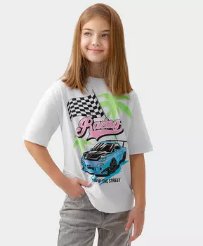 Футболка оверсайз с коротким рукавом белая Button Blue (152)