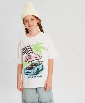 Футболка оверсайз с коротким рукавом белая для девочки Button Blue