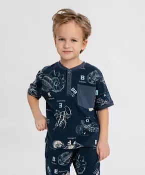 Футболка оверсайз с принтом синяя для мальчика Button Blue