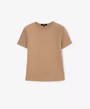 Футболка прилегающего силуэта из риба бежевая GLVR