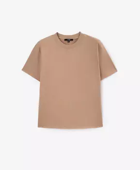 Футболка прямой свободной формы с открытыми срезами бежевая GLVR