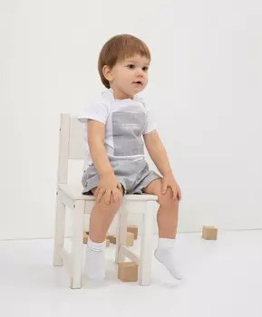 Футболка с декором из меланжевого льна белая для мальчика Gulliver (80-48)