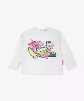 Футболка с длинным рукавом и крупным принтом белая Gulliver (98)