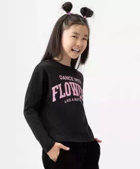 Футболка с длинным рукавом и принтом черная Button Blue (134)