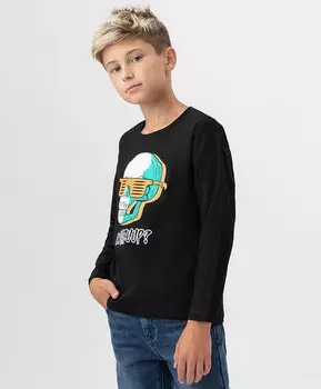 Футболка с длинным рукавом и спущенной линией плеча черная Button Blue