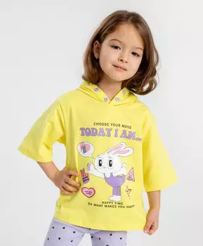 Футболка с капюшоном и принтом жёлтая для девочки Button Blue (98)