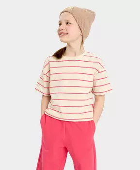 Футболка с коротким рукавом для девочки оверсайз в полоску мультицвет Button Blue